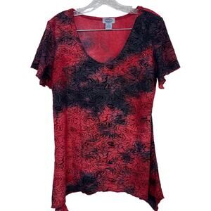 Women's Sienna Grace Red and Black Velvet Rose Shirt Medium